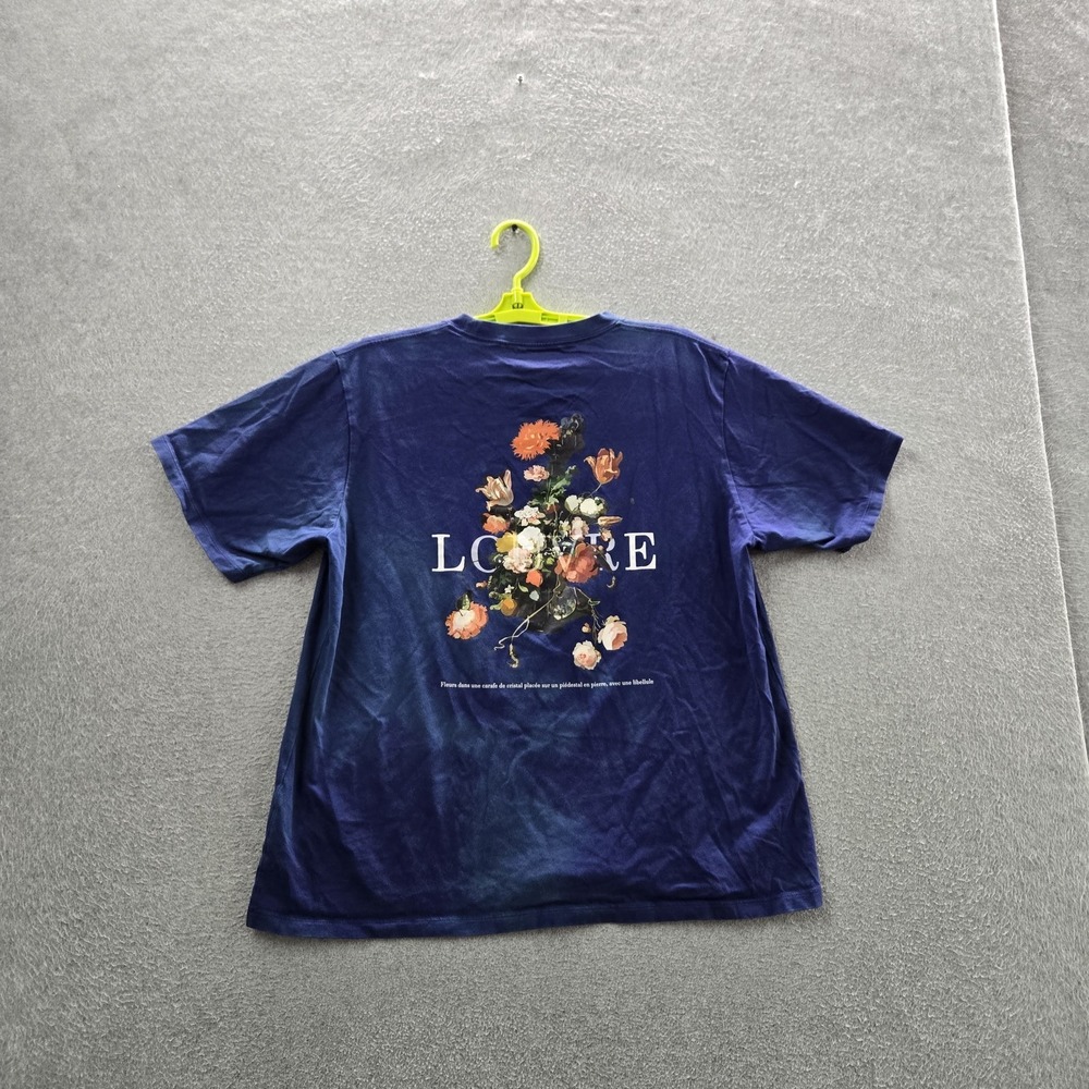Uniqlo x The Louvre Women Shirt XL Blue Floral Bouquet Logo Short Sleeve